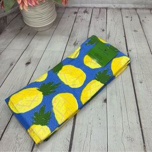 NWT Kate Spade new york Blue Yellow pineapple cotton Kitchen Towels 2pc tropical